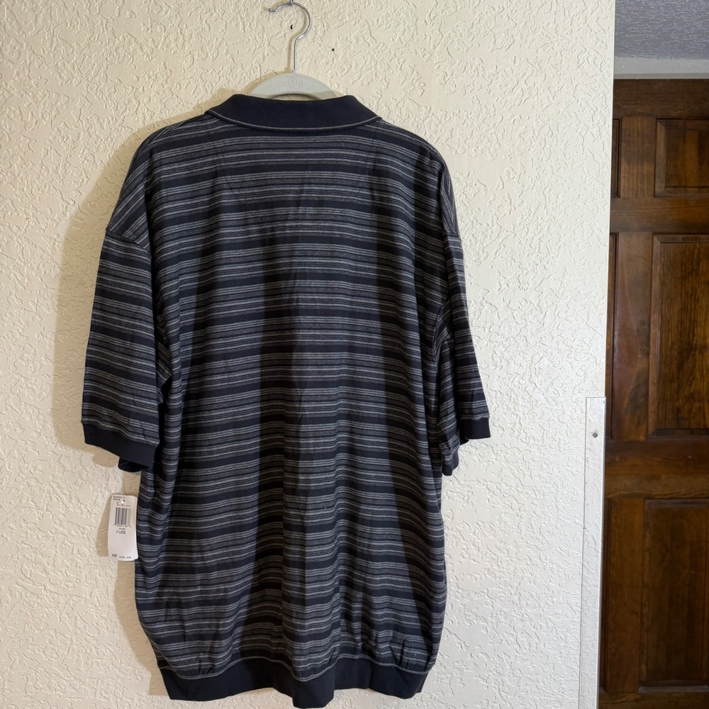 Van Heusen Polo Mens XL Black Striped Short Sleeve Pocket Banded Bottom NEW - Picture 4 of 8